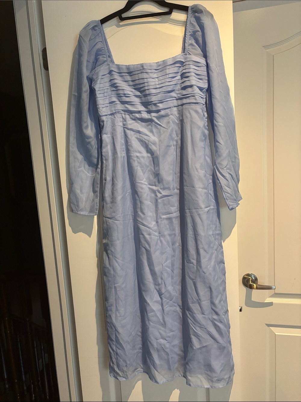 Abercrombie and Fitch Light Blue Square-Neck Long Sleeve Midi Dress